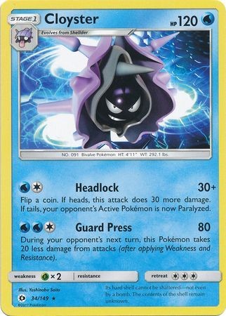 Cloyster 34/149 Rare Reverse Holo (Sun & Moon Base Set)