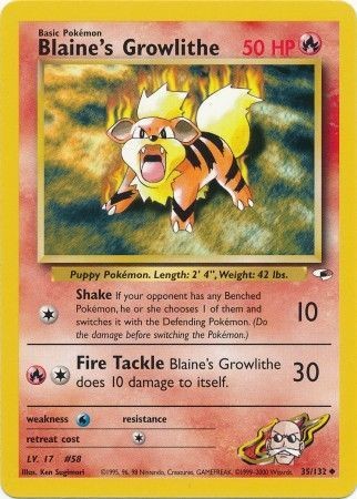 Blaine's Growlithe 35/132 Uncommon Pokemon Card (Gym Heroes)
