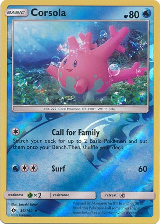 Corsola 36/149 Uncommon Reverse Holo Pokemon Card (Sun & Moon Base Set)