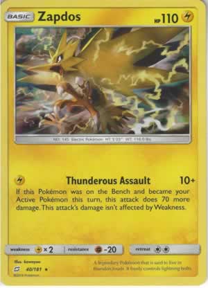 Zapdos 40/181 Non-Holo Pokemon Card (Sun & Moon Team Up)