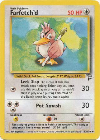 Farfetch'd 40/130 Uncommon Exc. Cond. Pokemon Card (Base Set 2)