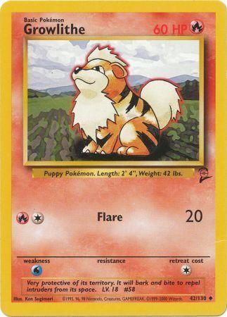 Growlithe 42/130 Uncommon Pokemon Card (Base Set 2)