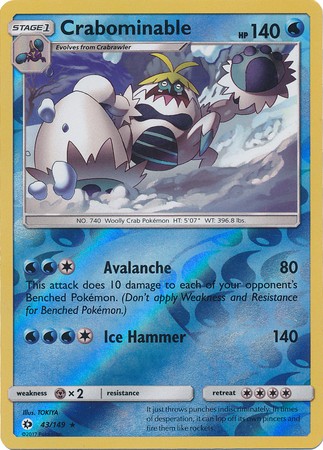 Crabominable 43/149 Rare Reverse Holo Pokemon Card (Sun & Moon Base Set)