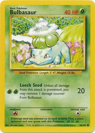 Bulbasaur 44/102 Common Pokemon Card (Base Set)