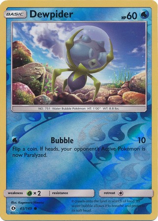 Dewpider 45/149 Common Reverse Holo Pokemon Card (Sun & Moon Base Set)