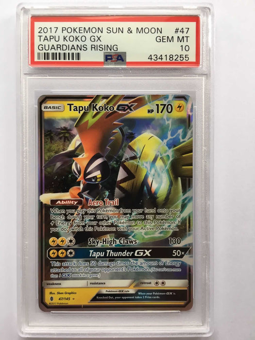 Tapu Koko GX 47/145 Regular Art PSA 10 Gem Mint Card (Guardians Rising Titan Cards Ltd Tapu Koko GX 47/145 Regular Art PSA 10 Gem Mint Card (Guardians Rising Titan Cards Ltd
