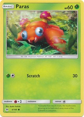 Paras 4/149 Common Reverse Holo Pokemon Card (Sun & Moon Base Set)