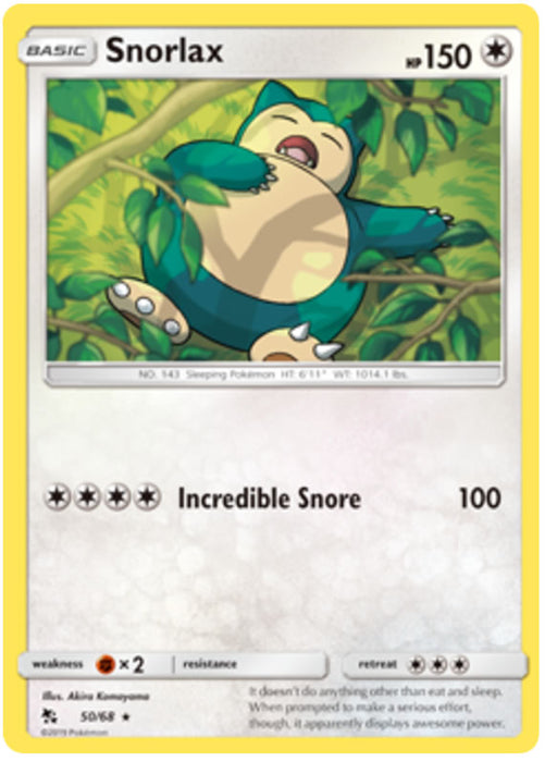 Snorlax 50/68 Rare Reverse Holo Pokemon Card (Hidden Fates)