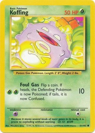 Koffing 51/102 Exc. Cond Common Pokemon Card (Base Set)