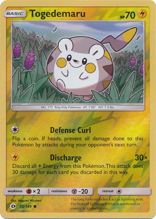 Togedemaru 53/149 Common Reverse Holo Pokemon Card (Sun & Moon Base Set)