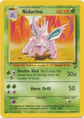 Nidorino 54/130 Uncommon Pokemon Card (Base Set 2)