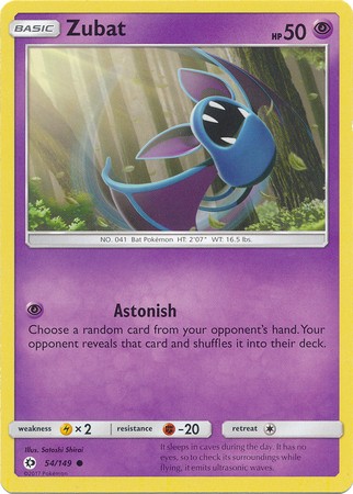 Zubat 54/149 Common Pokemon Card (Sun & Moon Base Set)