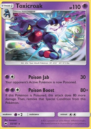 Toxicroak 55/147 Rare Pokemon Card (Burning Shadows)