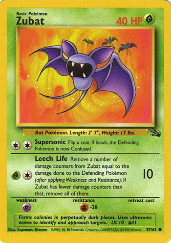 Zubat 57/62 Common Exc Cond. Pokemon Card (Fossil Set)