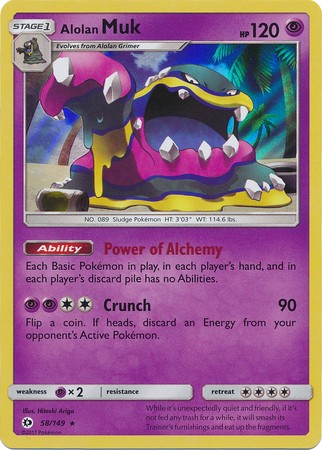 Alolan Muk 58/149 Rare Reverse Holo Pokemon Card (Sun & Moon Base Set)