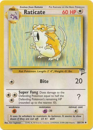 Raticate 58/130 Uncommon Pokemon Card (Base Set 2)