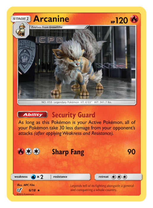 Arcanine 6/18 Rare Pokemon Card (Detective Pikachu)