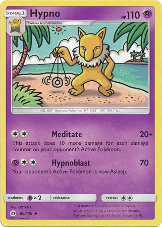 Hypno 60/149 Uncommon Reverse Holo Pokemon Card (Sun & Moon Base Set)