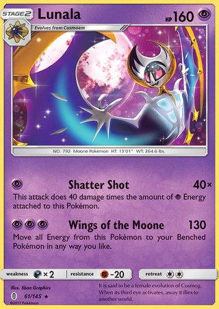 Lunala 61/145 Rare Pokemon Card (Guardians Rising)