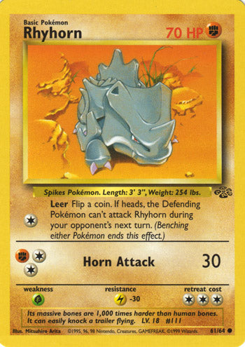 Rhyhorn 61/64 Common Pokemon Card (Jungle Set)