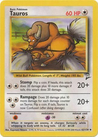 Tauros 62/130 Uncommon Pokemon Card (Base Set 2)