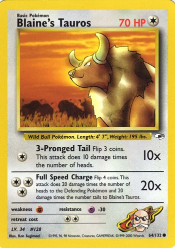 Blaine's Tauros 64/132 Common Pokemon Card (Gym Heroes) — Titan Cards Ltd