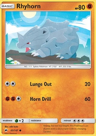 Rhyhorn 65/147 Common Pokemon Card (Burning Shadows)