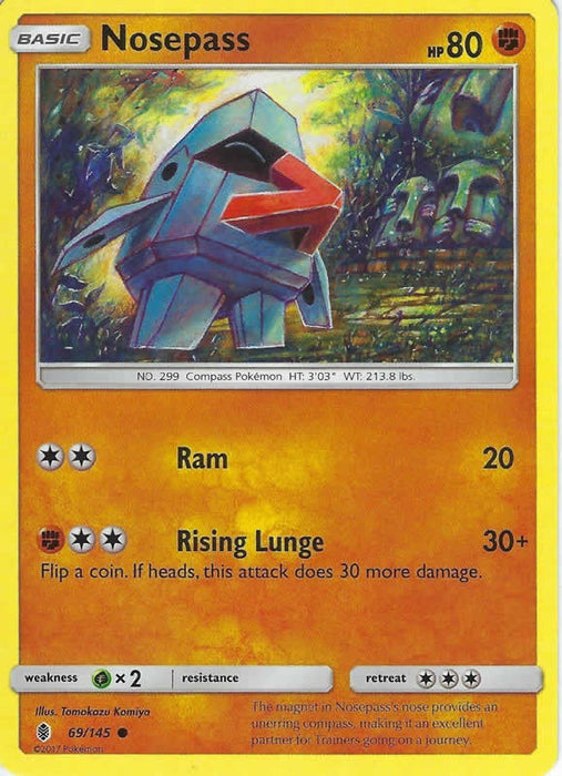 Nosepass 69/145 Common Reverse Holo Pokemon Card (SM Guardians Rising)