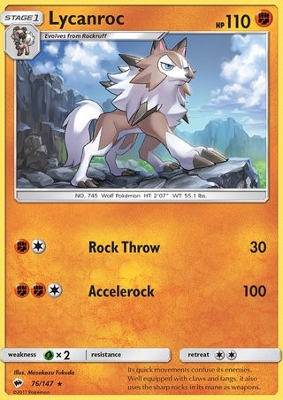 wolf pokemon card Lycanroc (76) - SM - Burning Shadows [REVERSE HOLO]