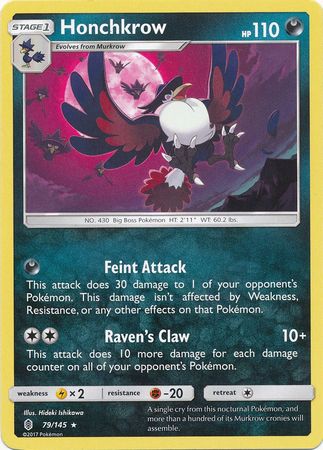 Honchkrow 79/145 Rare Reverse Holo Pokemon Card (SM Guardians Rising)