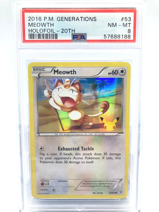 Meowth 53/83 Holo PSA 8 Graded Pokemon Card (Generations 20th Anniversary Promo)