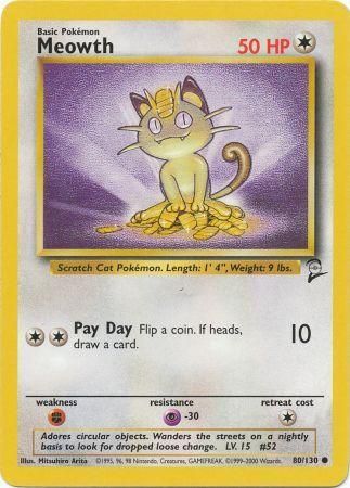 Meowth 80/130 Common Pokemon Card (Base Set 2)