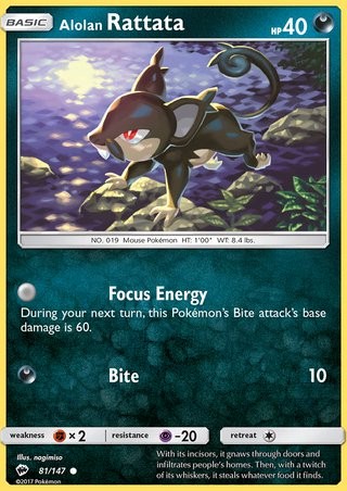 Alolan Rattata 81/147 Common Reverse Holo Pokemon Card (Burning Shadow ...