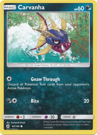 Carvanha 81/149 Common Pokemon Card (Sun & Moon Base Set)