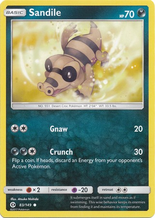 Sandile 83/149 Common Pokemon Card (Sun & Moon Base Set)