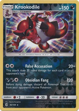 Krookodile 85/149 Rare Reverse Holo Pokemon Card (Sun & Moon Base Set)