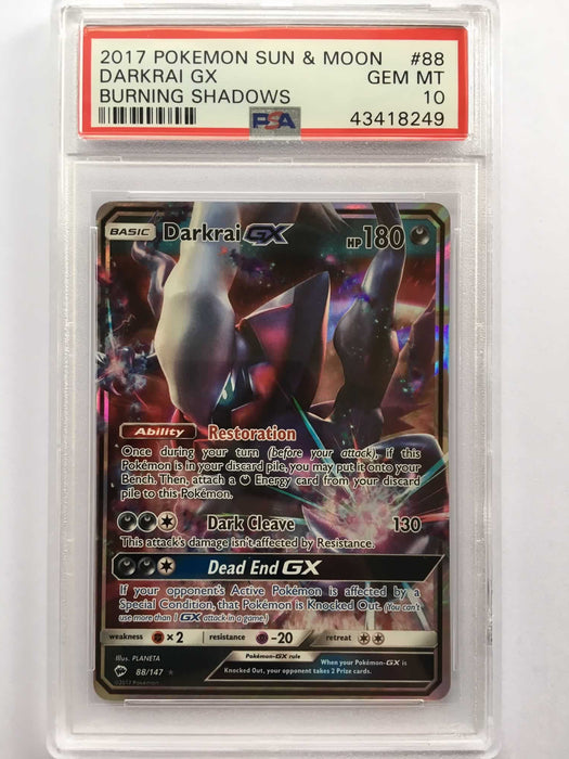 Darkrai GX 88/147 Regular Art PSA 10 Gem Mint Card (Burning Shadows)