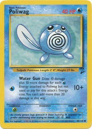 Poliwag 88/130 Common Exc. Cond. Pokemon Card (Base Set 2)