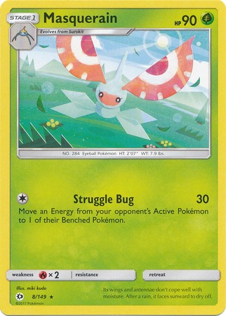 Masquerain 8/149 Rare Pokemon Card (Sun & Moon Base Set)