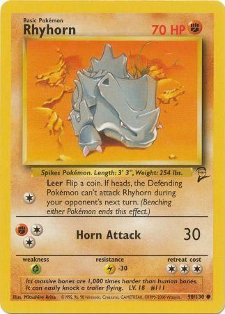 Rhyhorn 90/130 Common Exc. Cond. Pokemon Card (Base Set 2)