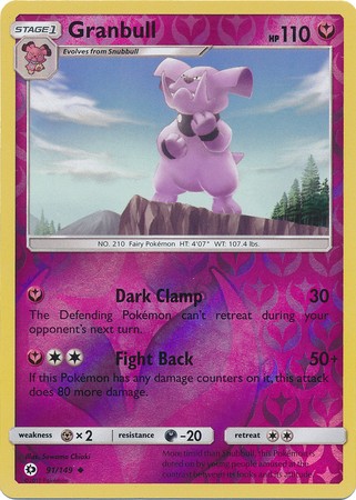 Granbull 91/149 Uncommon Reverse Holo Pokemon Card (Sun & Moon Base Set)