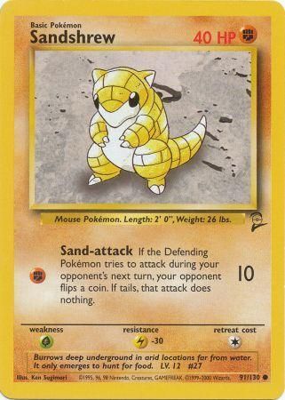 Sandshrew 91/130 Common Exc. Cond. Pokemon Card (Base Set 2)