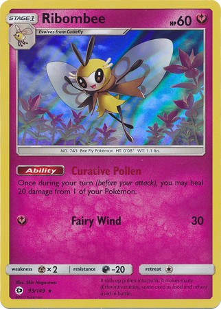 Ribombee 93/149 Rare Reverse Holo Pokemon Card (Sun & Moon Base Set)