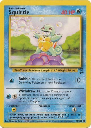 Squirtle 93/130 Common Exc. Cond. Pokemon Card (Base Set 2)