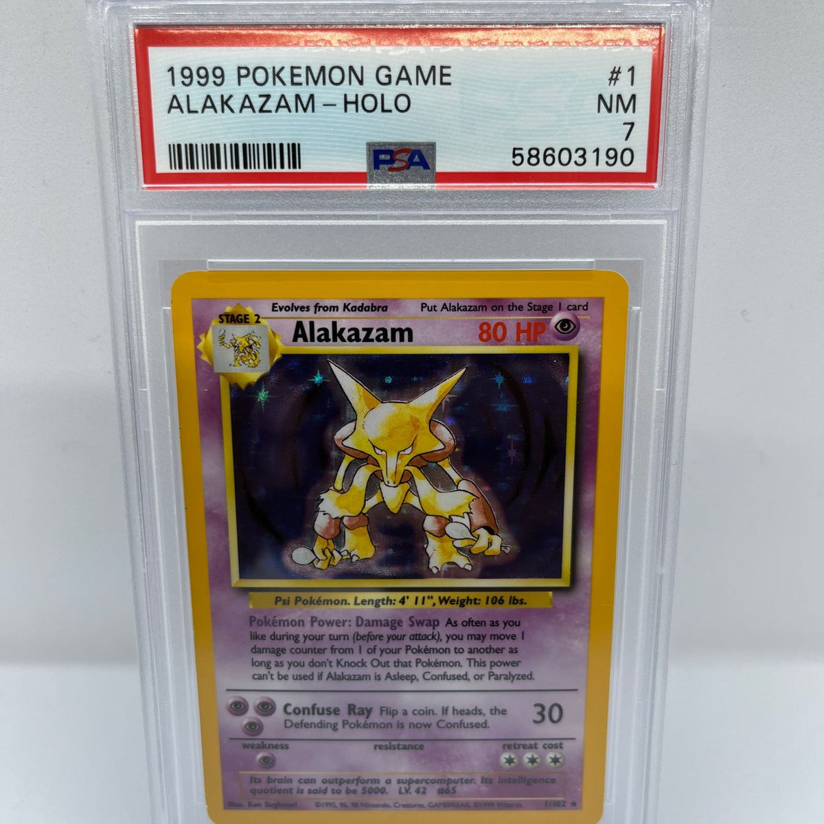 Alakazam 1/102 PSA 7 Graded Rare Pokemon Card (1999 Pokemon Game) — Titan  Cards Ltd
