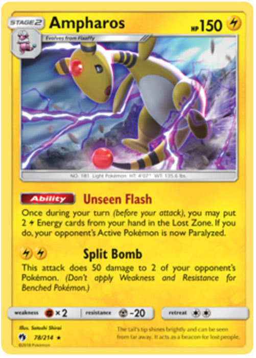 Ampharos 78/214 Rare Holo Pokemon Card (Lost Thunder)