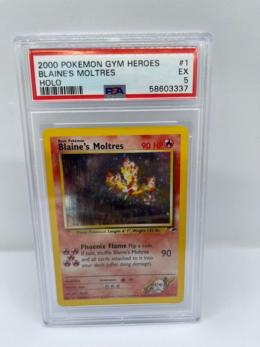 Blaine's Moltres 1/132 PSA 5 Graded Rare Pokemon Card (2000 Pokemon Gym Heroes)
