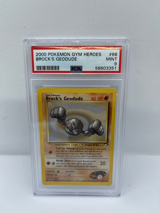 Brocks Geodude 66/132 PSA 9 Graded Common Pokemon Card (Pokemon Gym Heroes)