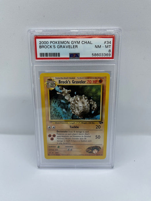 Brocks Graveler 34/132 PSA 8 Graded Rare Pokemon Card (Pokemon Gym Chal)