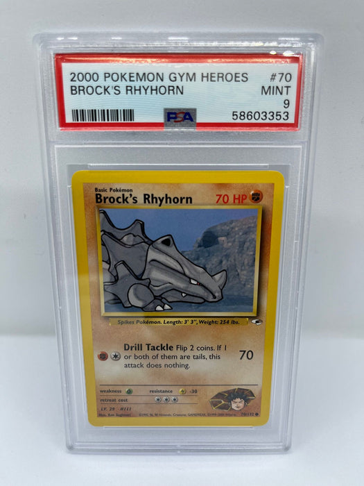 Brock's Rhyhorn 70/132 PSA 9 Graded Common Pokemon Card (2000 Pokemon Gym Heroes)